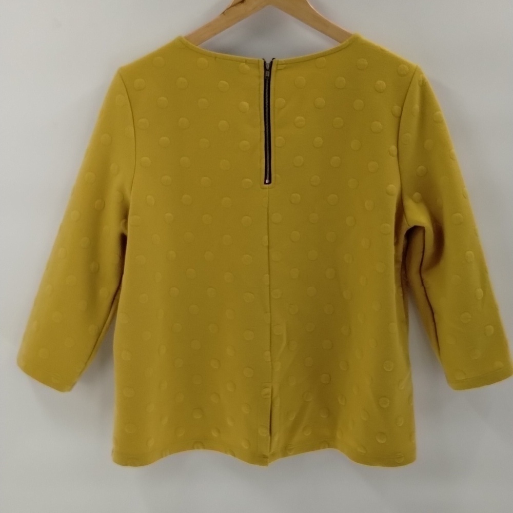 Anthropologie W5 large yellow blouse  embossed dot zip back elbow sleeve top - Picture 7 of 7